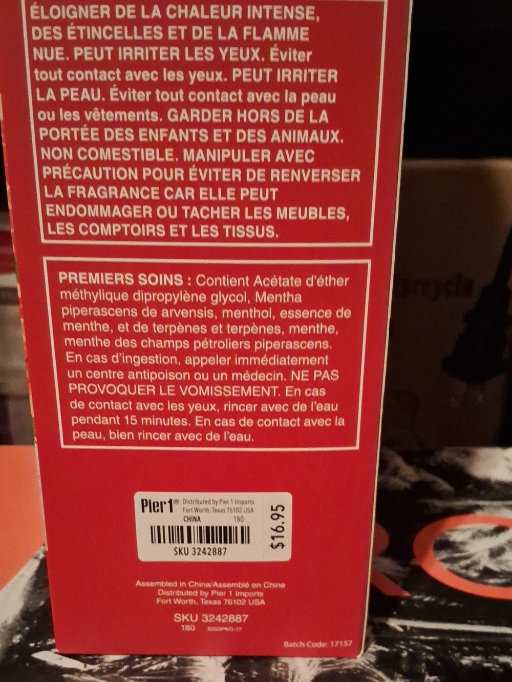 Pier 1 Peppermint Party Reed Diffuser - Red - Picture 2 of 2